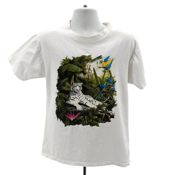 Vintage Blue Wave Single Stitch Jungle Animals Graphic T-Shirt Mens Medium - Picture 1 of 9